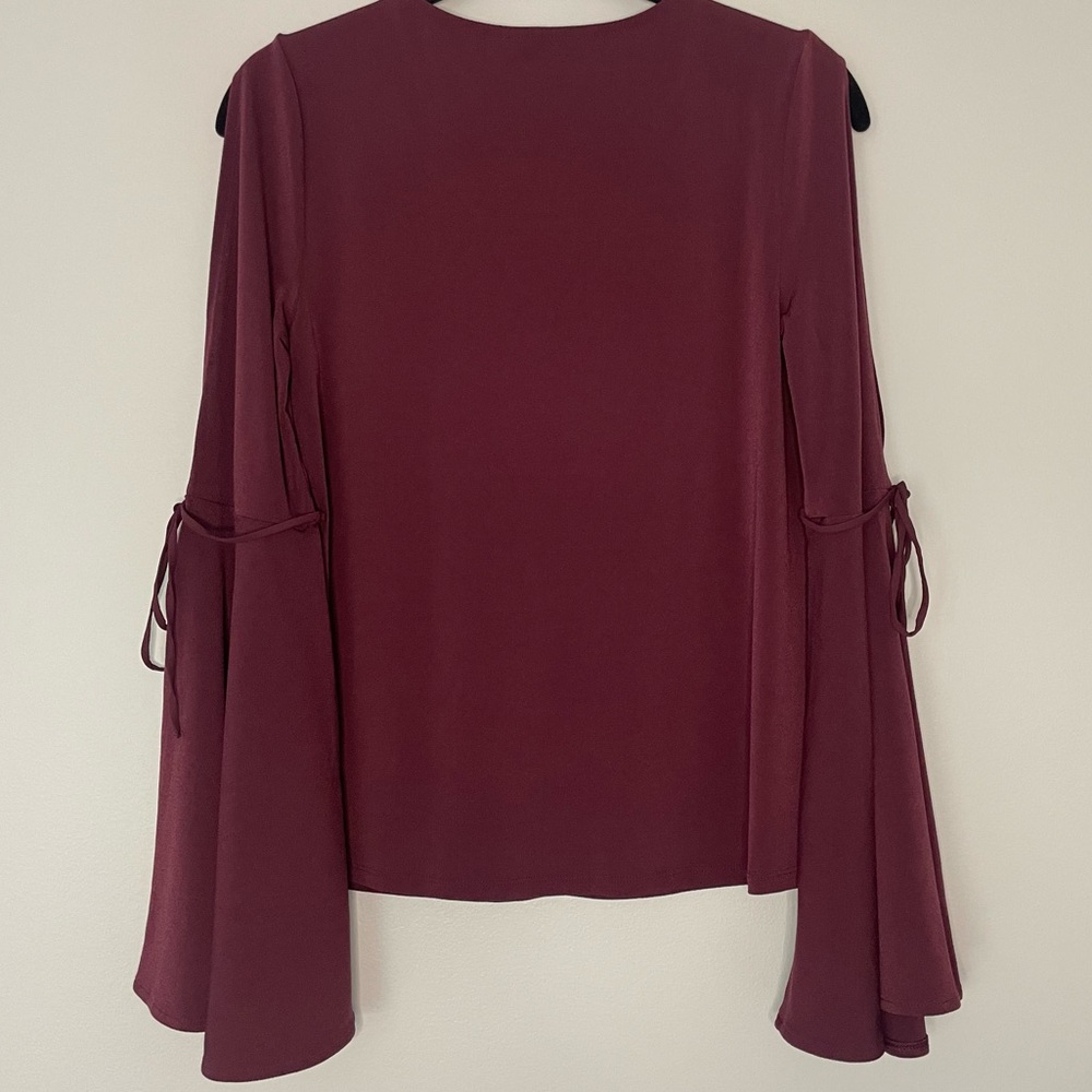 Express Maroon Bell Sleeve V-Neck Blouse - Picture 4 of 9